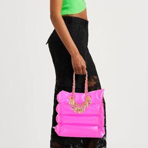 SS23 Moschino Fuchsia Inflatable Pool Float PVC Tote Bag Logo Charm Chain